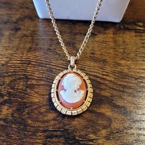Ornate Gold-Tone Reversible Cameo Necklace